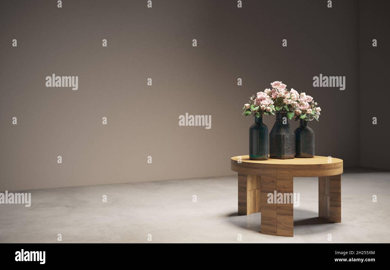 Still life lilac flowers in a vase on the table. 3D illustration, cg ...