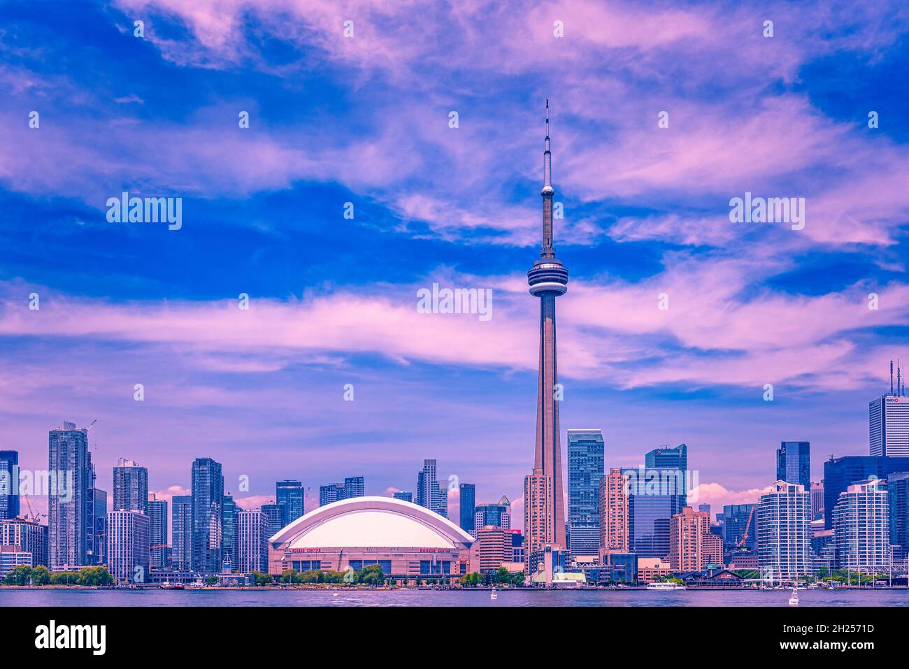 The Toronto city skyline during the daytime and seen from the Lake Ontario, Canada Stock Photo