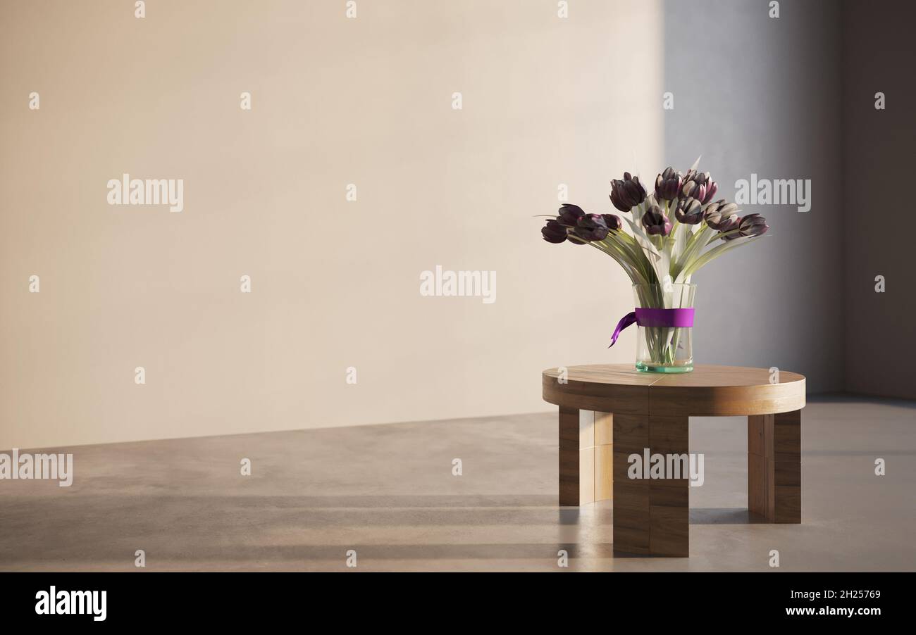 Still life lilac flowers in a vase on the table. 3D illustration, cg ...