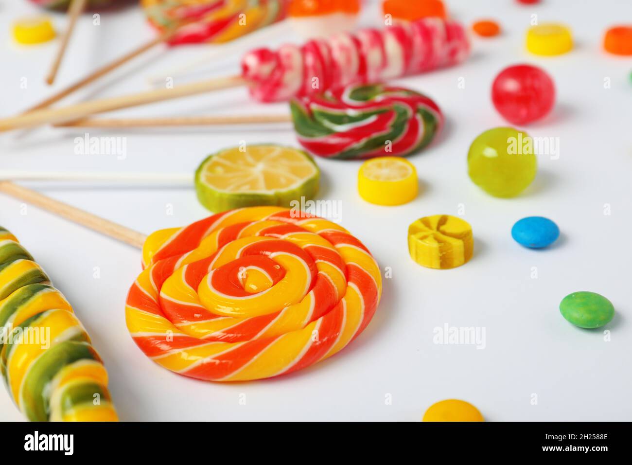 Many different candies on white background, closeup view Stock Photo ...