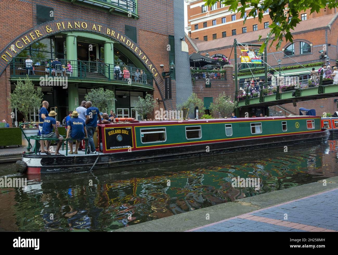 Narrow boats on the canal in the Regency Wharf area of Birmingham city