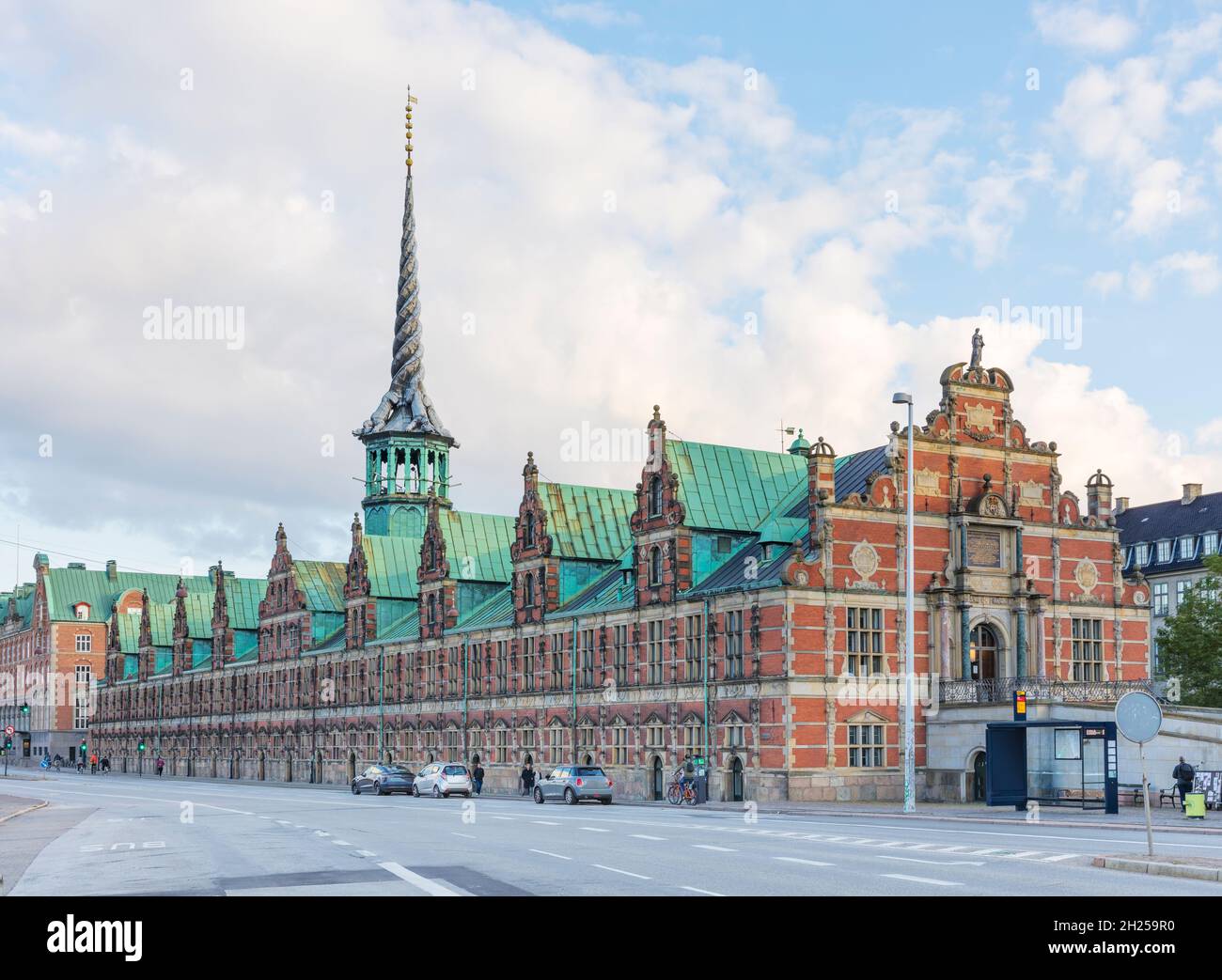 Børsen. the historic stock exchange building with its remarkable twisted tower at Copenhagen, Cenmark Stock Photo