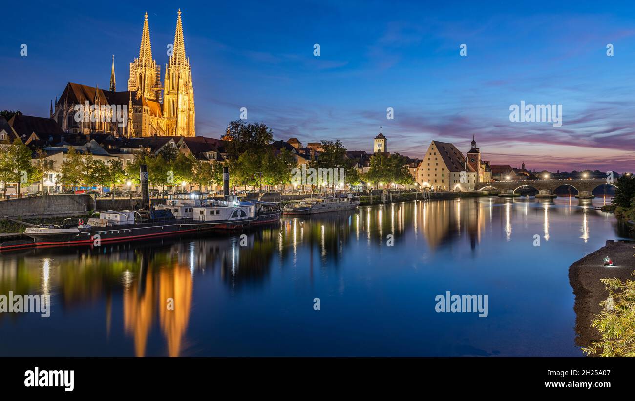 Regensburg in the blue Hour Stock Photo