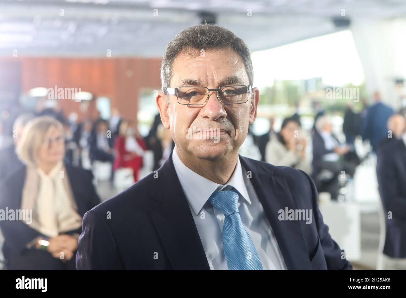 Thessaloniki, Greece,12 October 2021: Pfizer CEO Albert Bourla during the opening ceremony of the company's new center for Digital Innovation and Busi Stock Photo