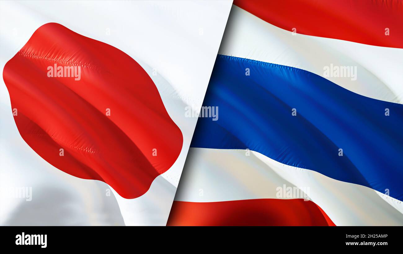 Japan and Thailand flags. 3D Waving flag design. Japan Thailand flag