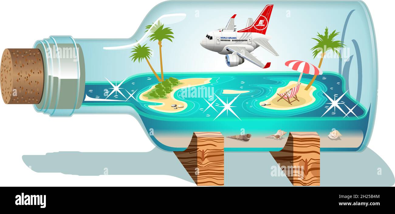 Vector Cartoon Summer Souvenir Bottle. Available EPS-10 vector format separated by groups for easy edit Stock Vector
