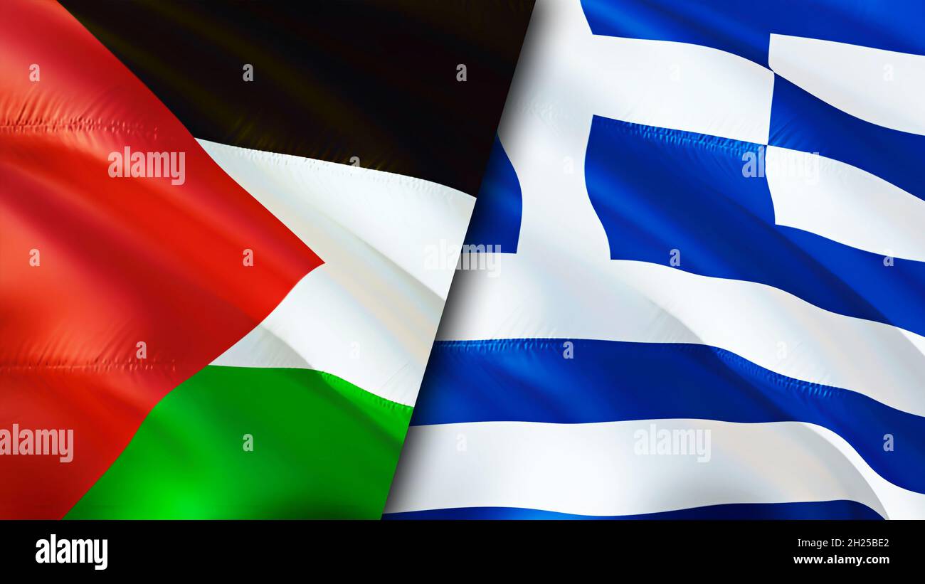 Palestine and Greece flags. 3D Waving flag design. Palestine Greece flag, picture, wallpaper