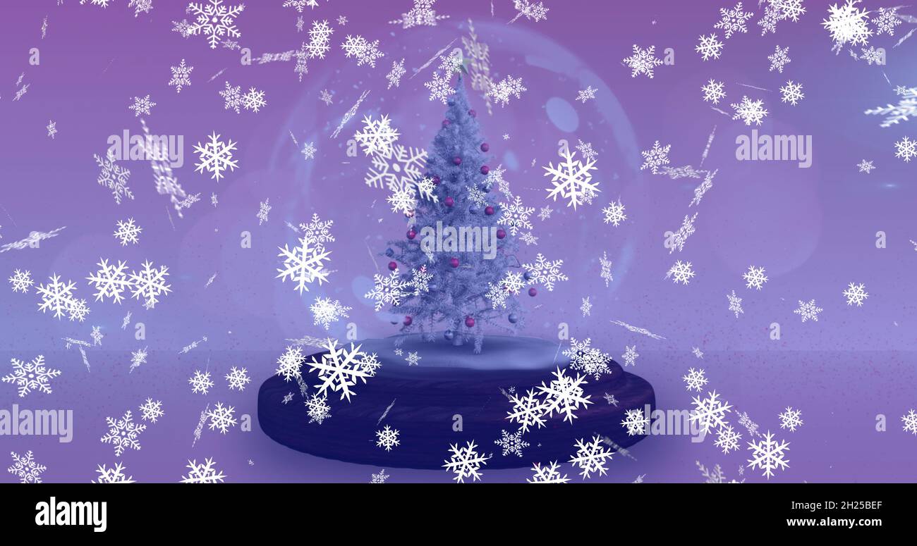 Image of snow falling over snow globe on blue background Stock Photo ...