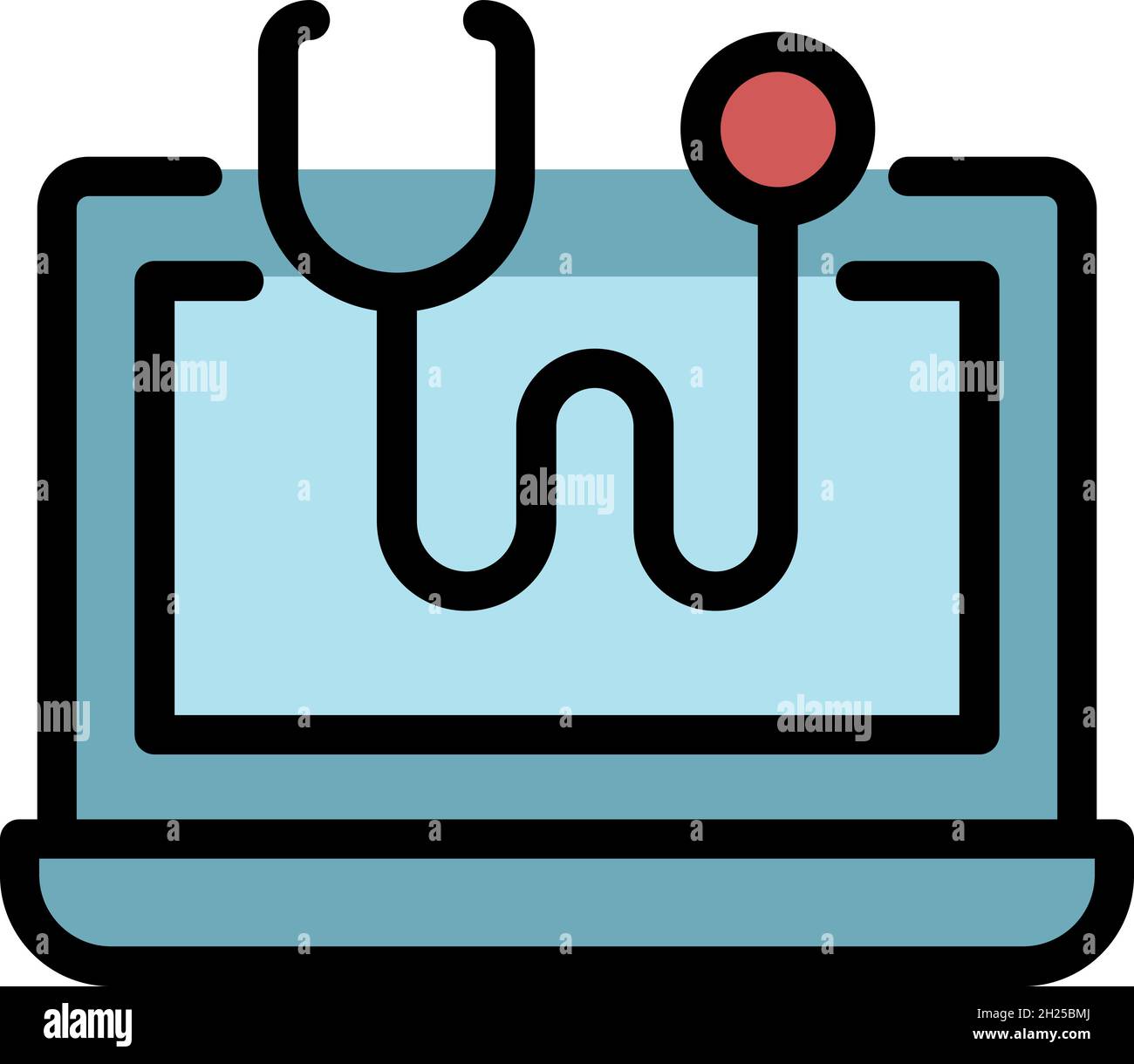 Laptop stethoscope icon. Outline laptop stethoscope vector icon color