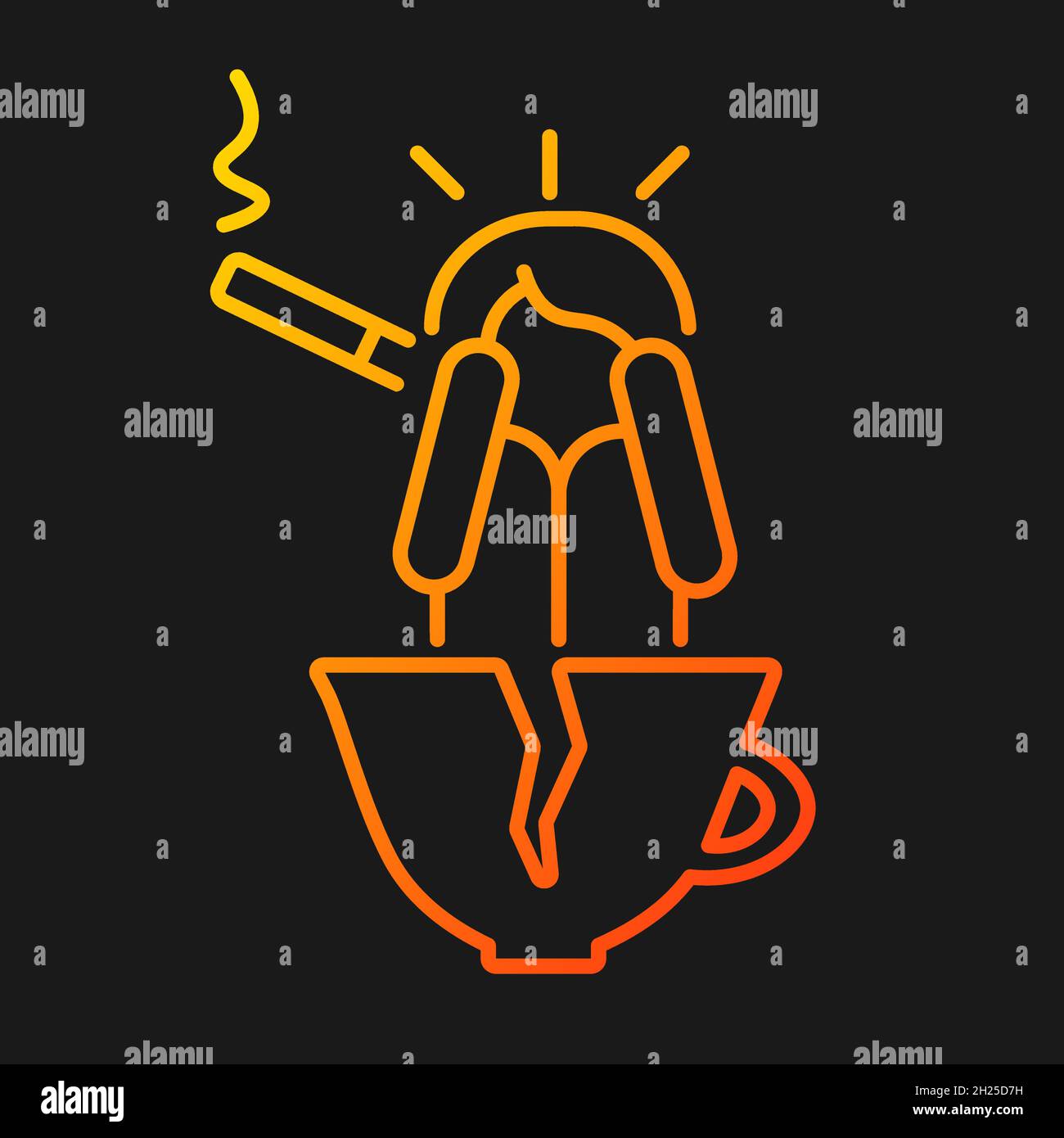 Coffee and nicotine as panic triggers gradient vector icon for dark theme Stock Vector