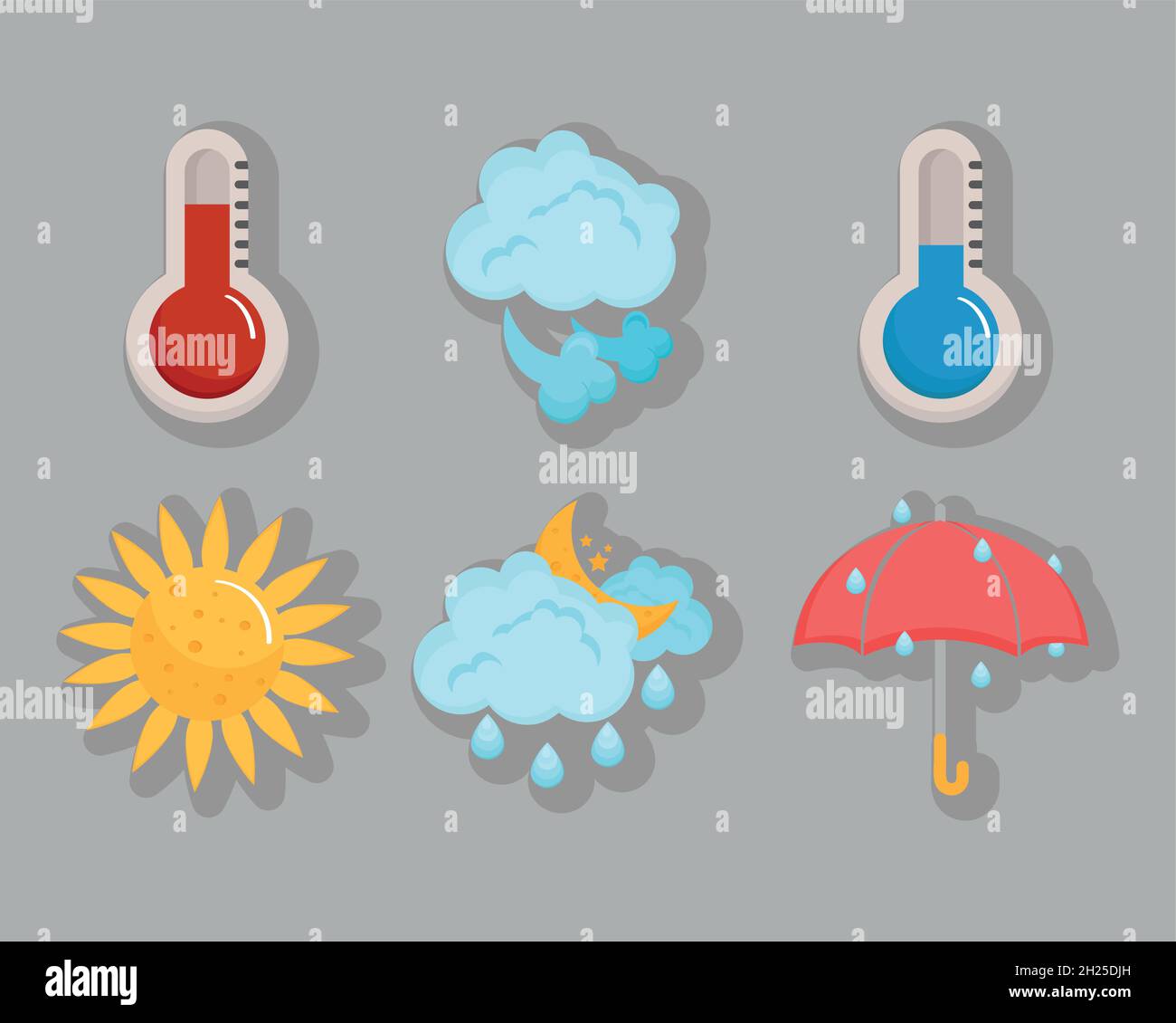 six weather forecast icons Stock Vector
