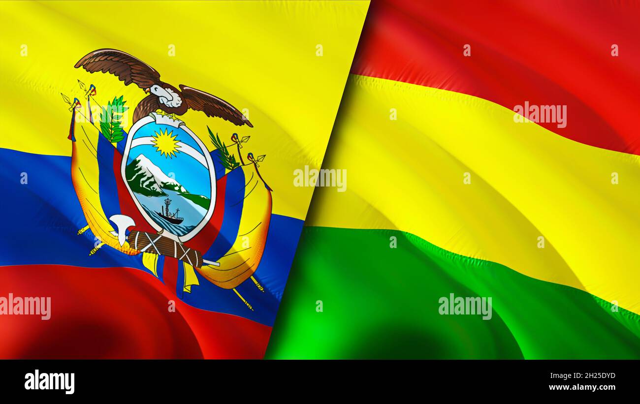 Ecuador and Bolivia flags. 3D Waving flag design. Ecuador Bolivia flag