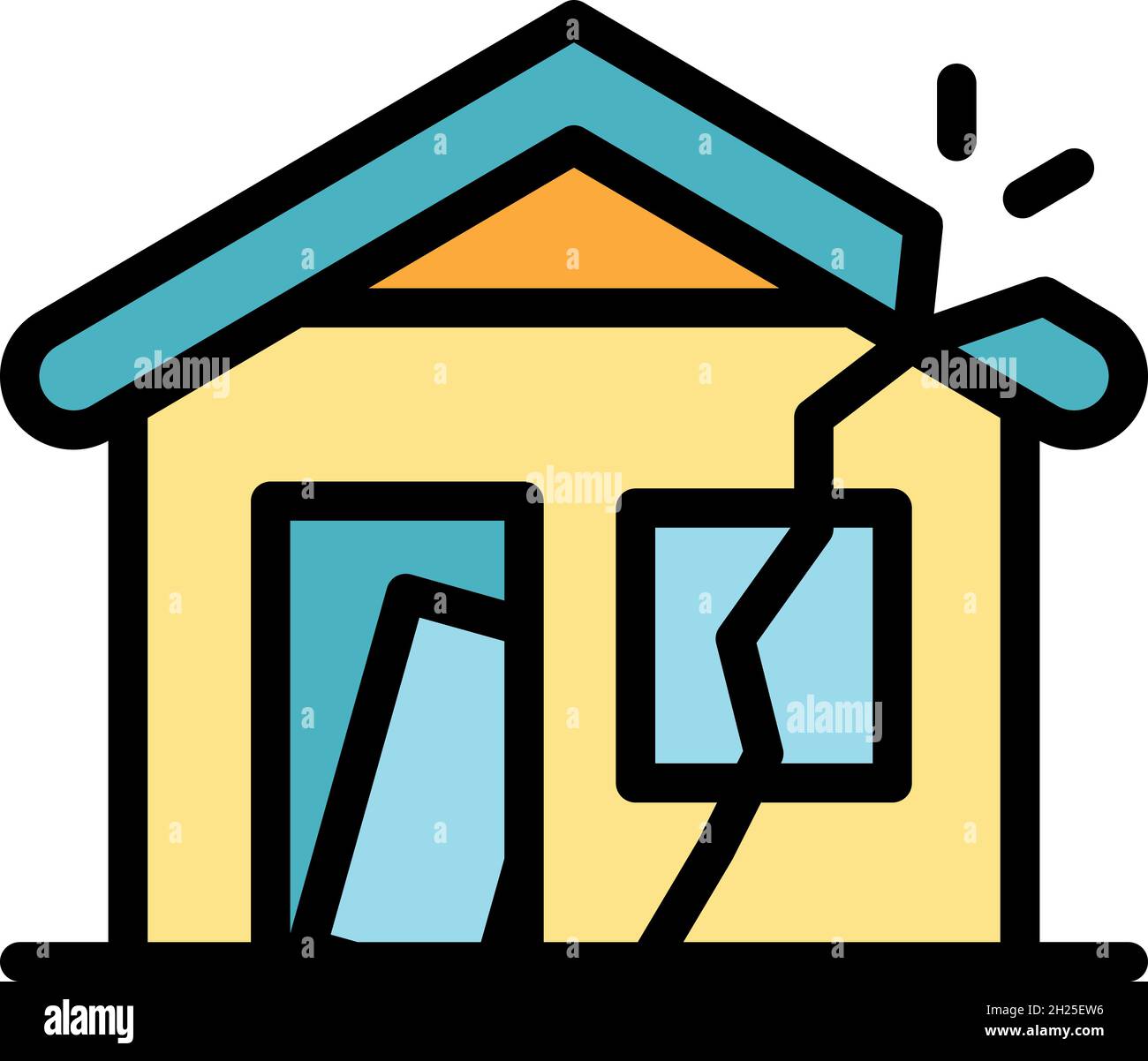 Destroyed house icon. Outline destroyed house vector icon color flat isolated Stock Vector