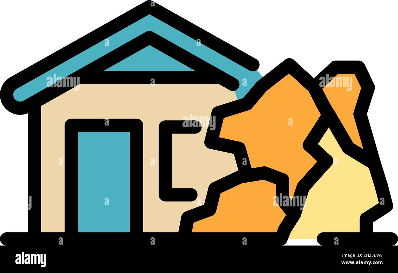 Falling rock house icon. Outline falling rock house vector icon color ...