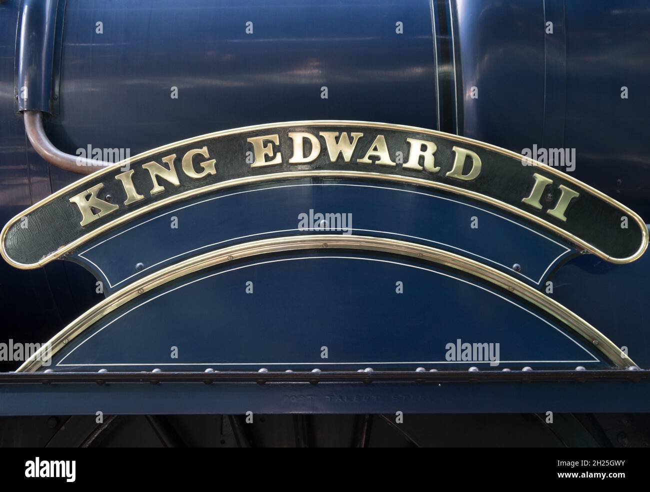Nameplate of vintage steam locomotive GWR 6000 Class 6023  King Edward 11 at Didcot Railway Centre, Didcot, Oxfordshire, England Stock Photo