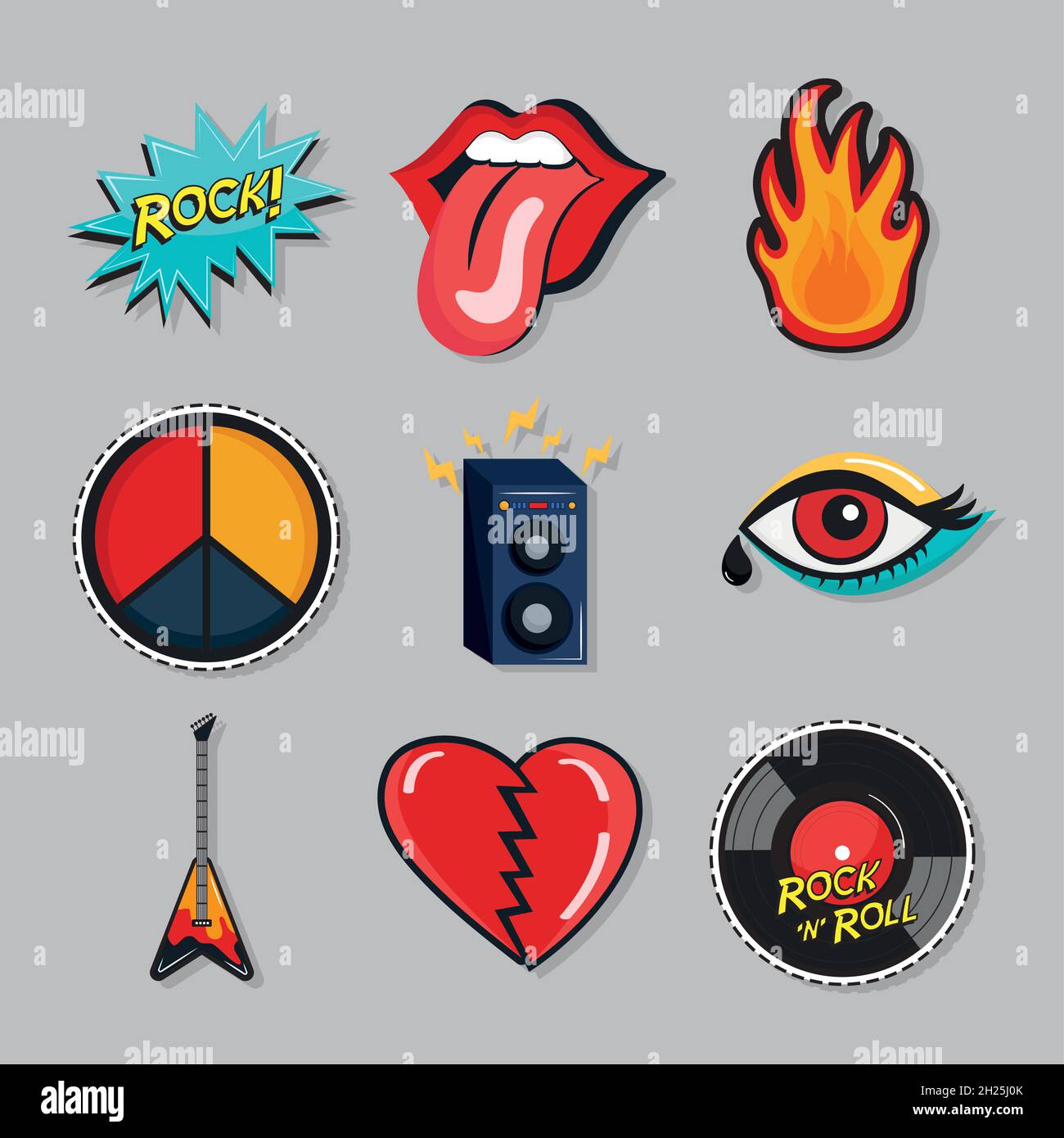 nine rock and roll stickers Stock Vector Image & Art - Alamy