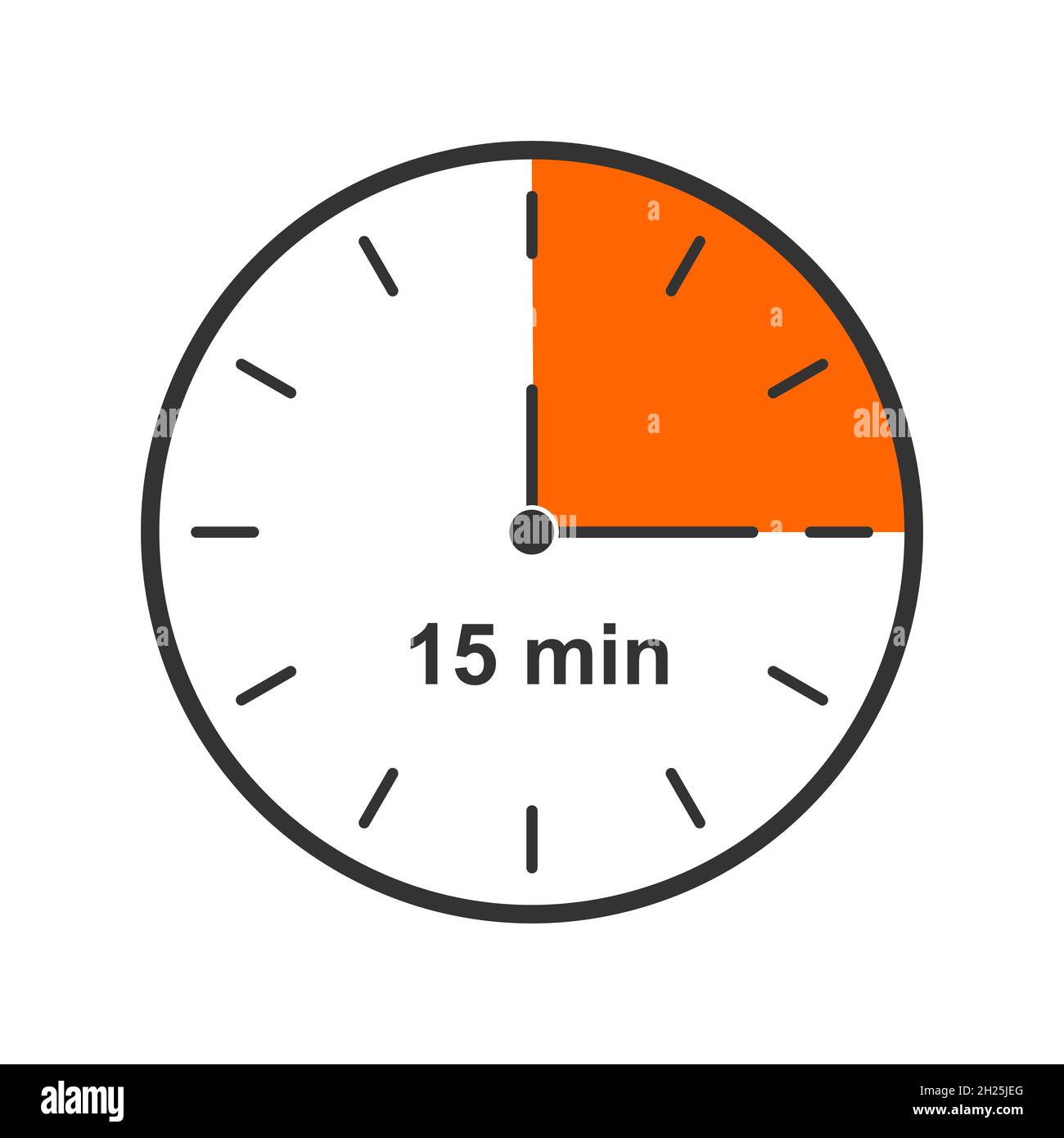 Clock icon with 15 minute time Quarter of hour. Countdown timer or stopwatch symbol isolated on background. Infographic element for cooking or sport game. Vector flat illustration Stock Vector Image