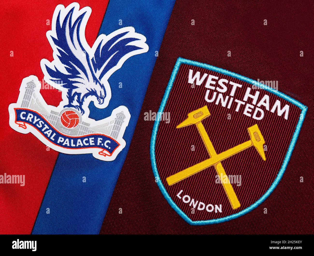 Close up of Crystal Palace & West Ham United club crest Stock Photo Alamy