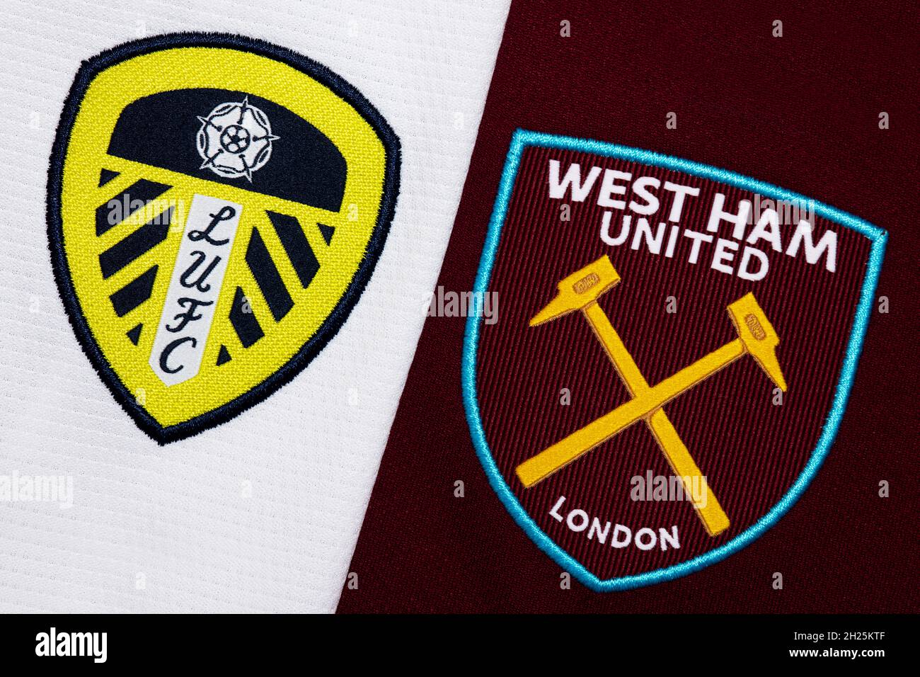 Close up of Leeds United & West Ham United club crest Stock Photo Alamy