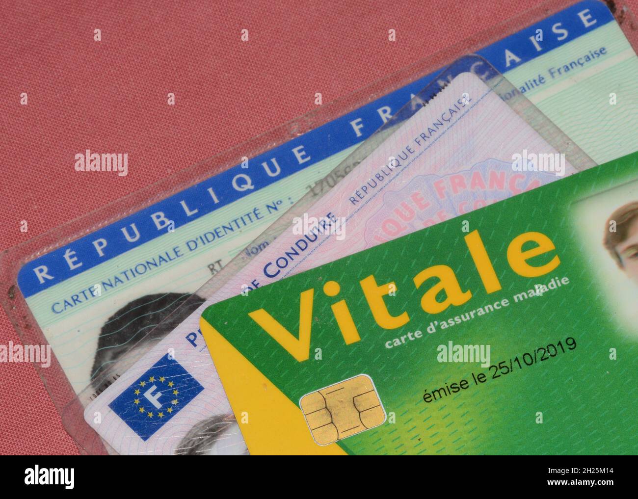 french identity card, driving license, security social card Stock Photo