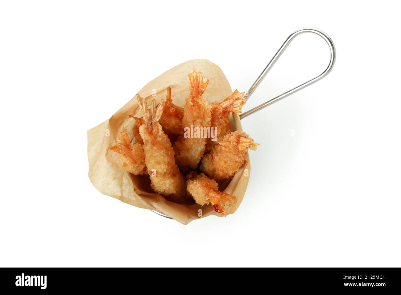 Deepfried shrimp in deep fryer isolated on white background Stock