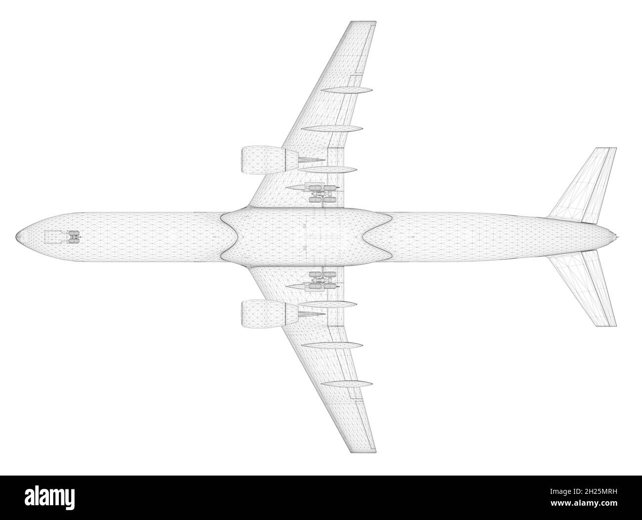 Passenger airplane model isolated on white background. Bottom view. 3D. Vector illustration Stock Vector