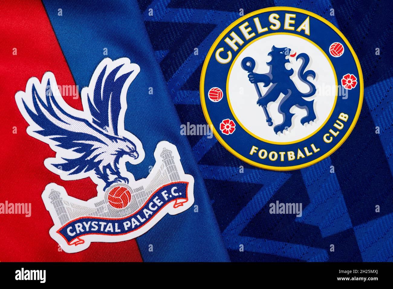 Close up of Crystal Palace & Chelsea club crest. Stock Photo