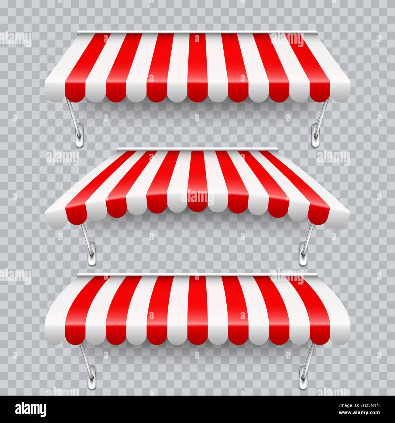 Shop sunshade with metal mount. Realistic red striped cafe awning ...