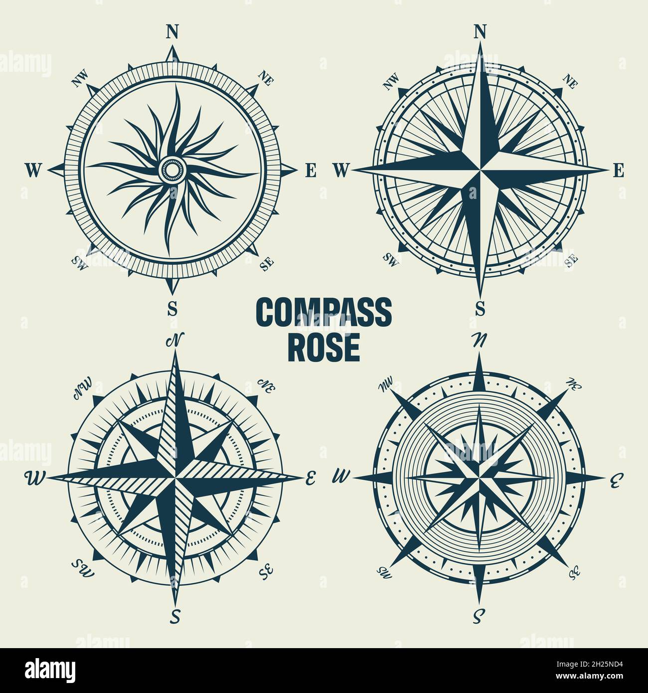 Vintage marine wind rose, nautical chart. Monochrome navigational