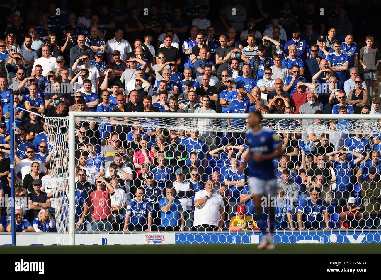 Ipswich Town fans look on in the setting sun - Ipswich Town v Sheffield Wednesday, Sky Bet League One, Portman Road, Ipswich, UK - 25th September 2021  Editorial Use Only - DataCo restrictions apply Stock Photo