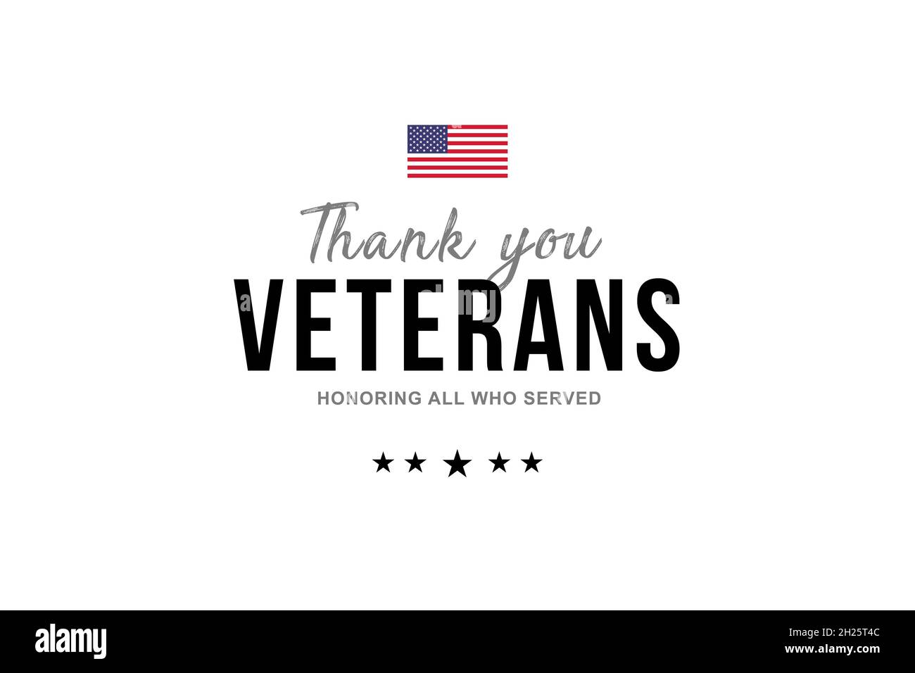 Veterans day. Thank you Veterans for your service. Honoring all who served. American flag on the back. Poster, wallpaper, background Stock Photo