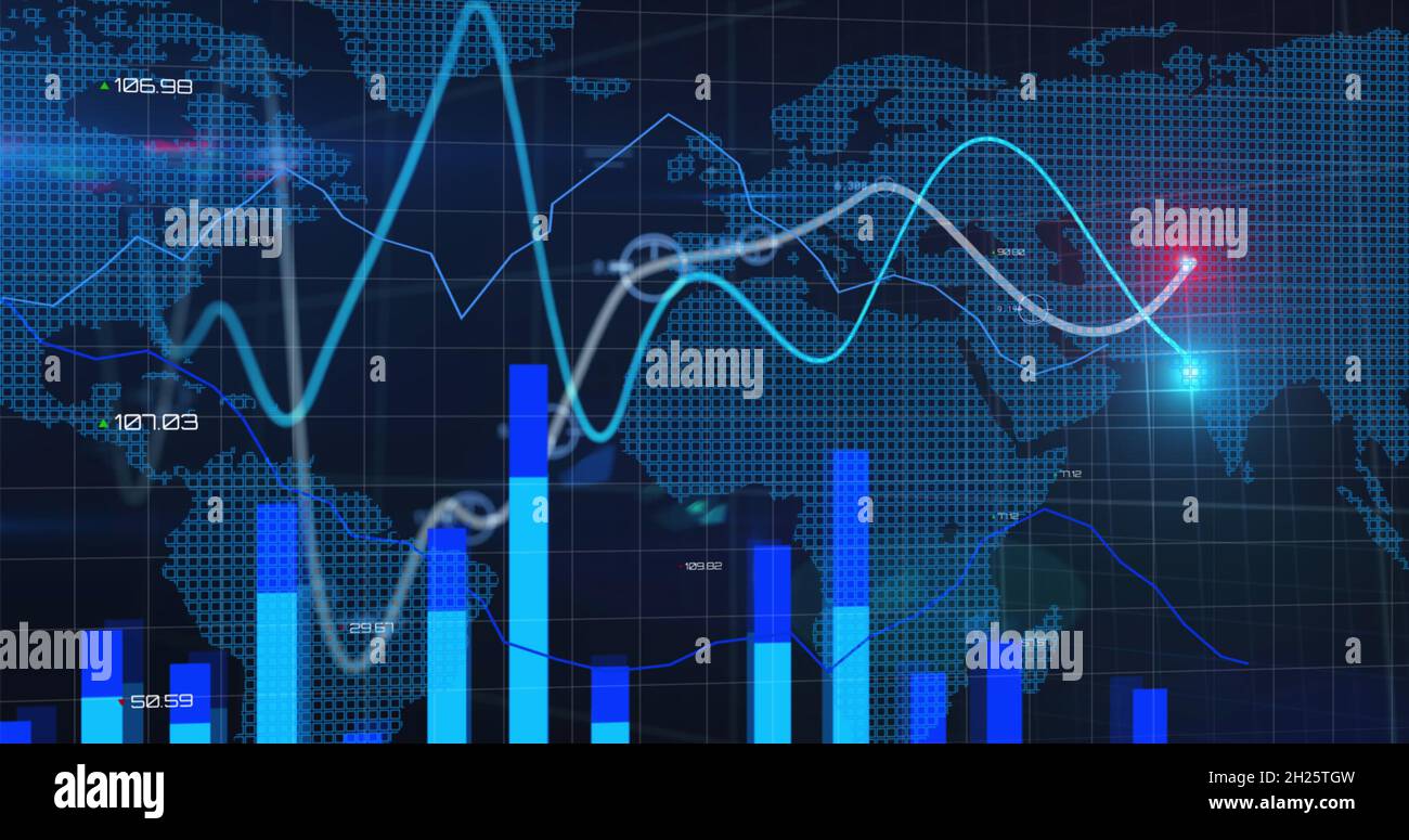 Image of lines with financial data processing over world map Stock ...