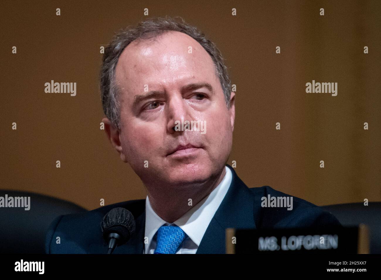 Washington, United States Of America. 19th Oct, 2021. United States Representative Adam Schiff (Democrat of California) listens as the House select committee tasked with investigating the January 6th attack on the Capitol meets to hold one of former President Donald Trump's allies in contempt, former strategist Steve Bannon in the Canon House Office Building in Washington, DC, Tuesday, October 19, 2021. Credit: Rod Lamkey/CNP/Sipa USA Credit: Sipa USA/Alamy Live News Stock Photo
