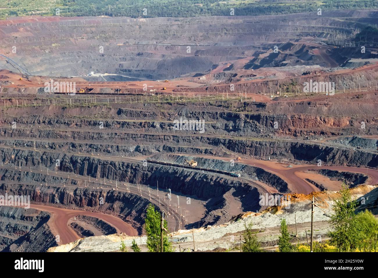 Panorama of an industrial mine for the extraction of natural resources, top view. Stock Photo