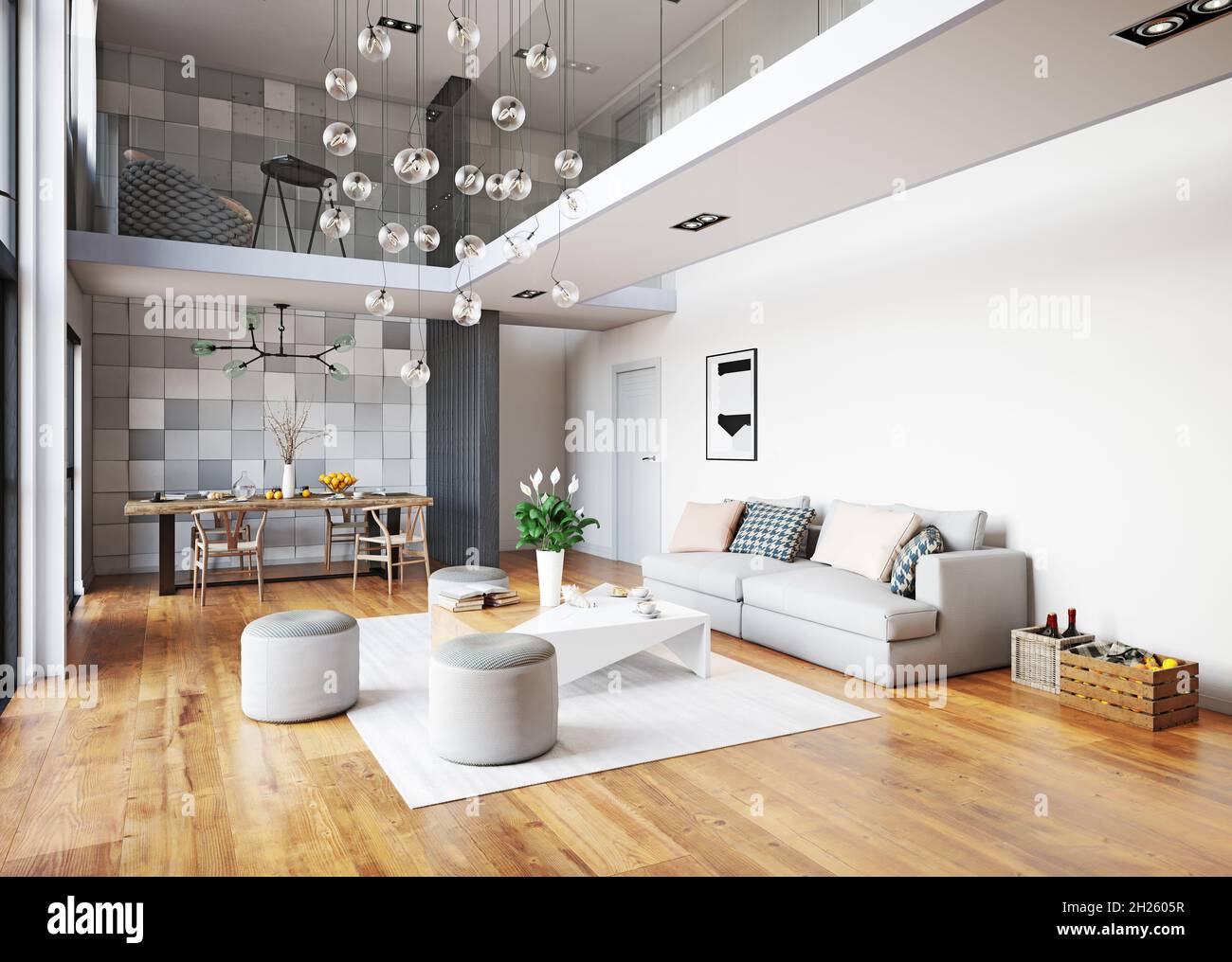 modern living interior design. 3d concept illustration Stock Photo - Alamy