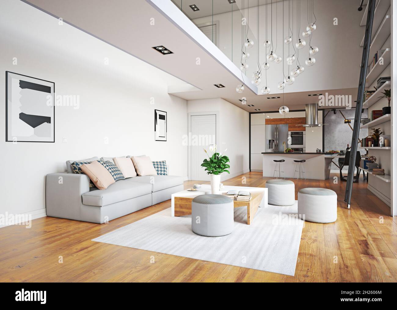 modern living interior design. 3d concept illustration Stock Photo - Alamy