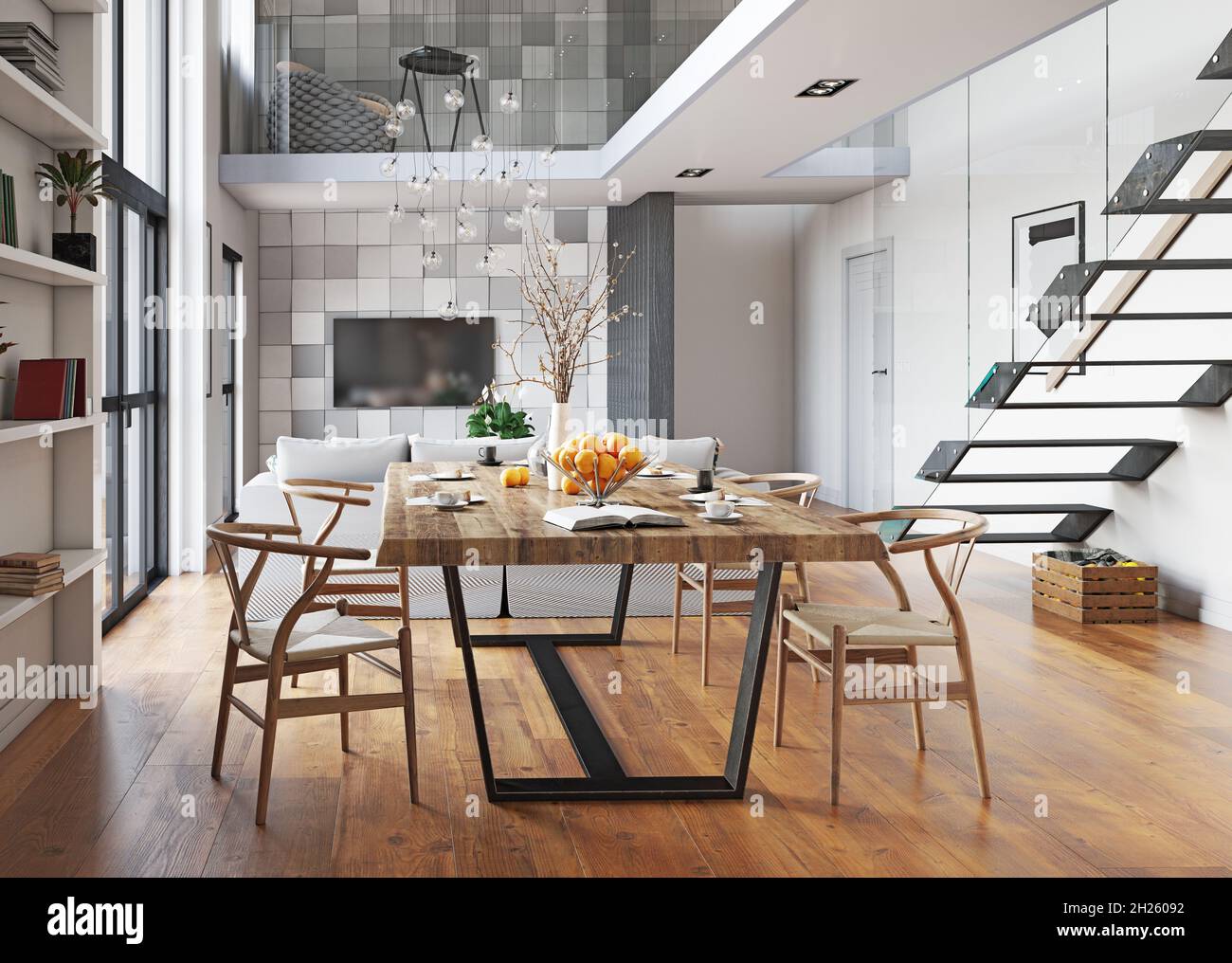 modern living interior design. 3d concept illustration Stock Photo - Alamy