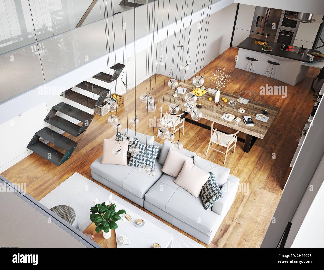 modern living interior design. 3d concept illustration Stock Photo - Alamy