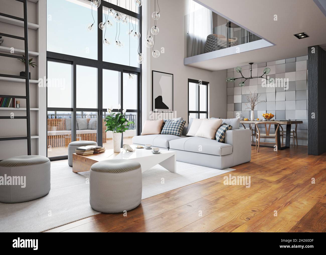 modern living interior design. 3d concept illustration Stock Photo - Alamy