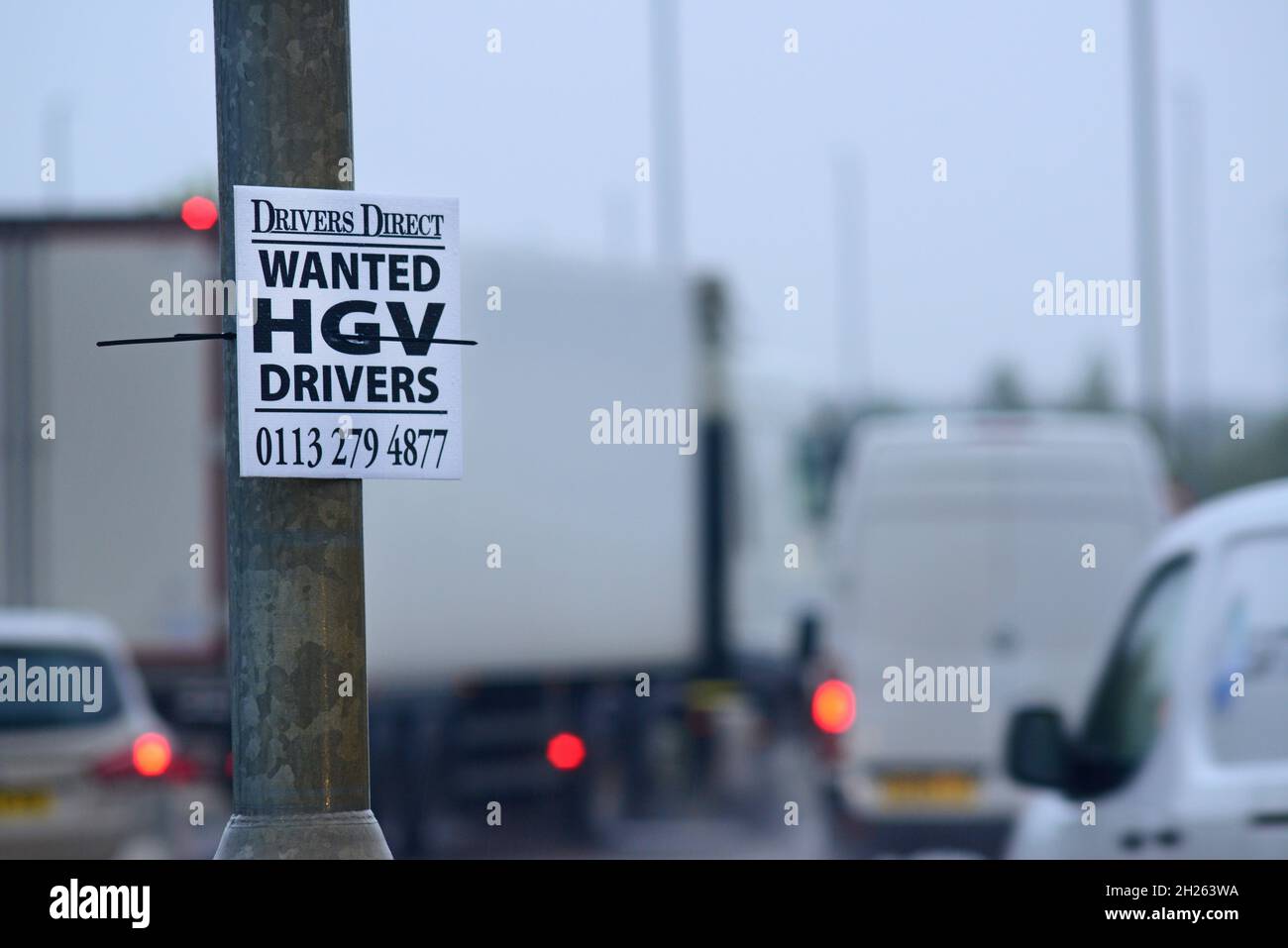 hgv drivers wanted sign at roadside leeds united kingdom Stock Photo