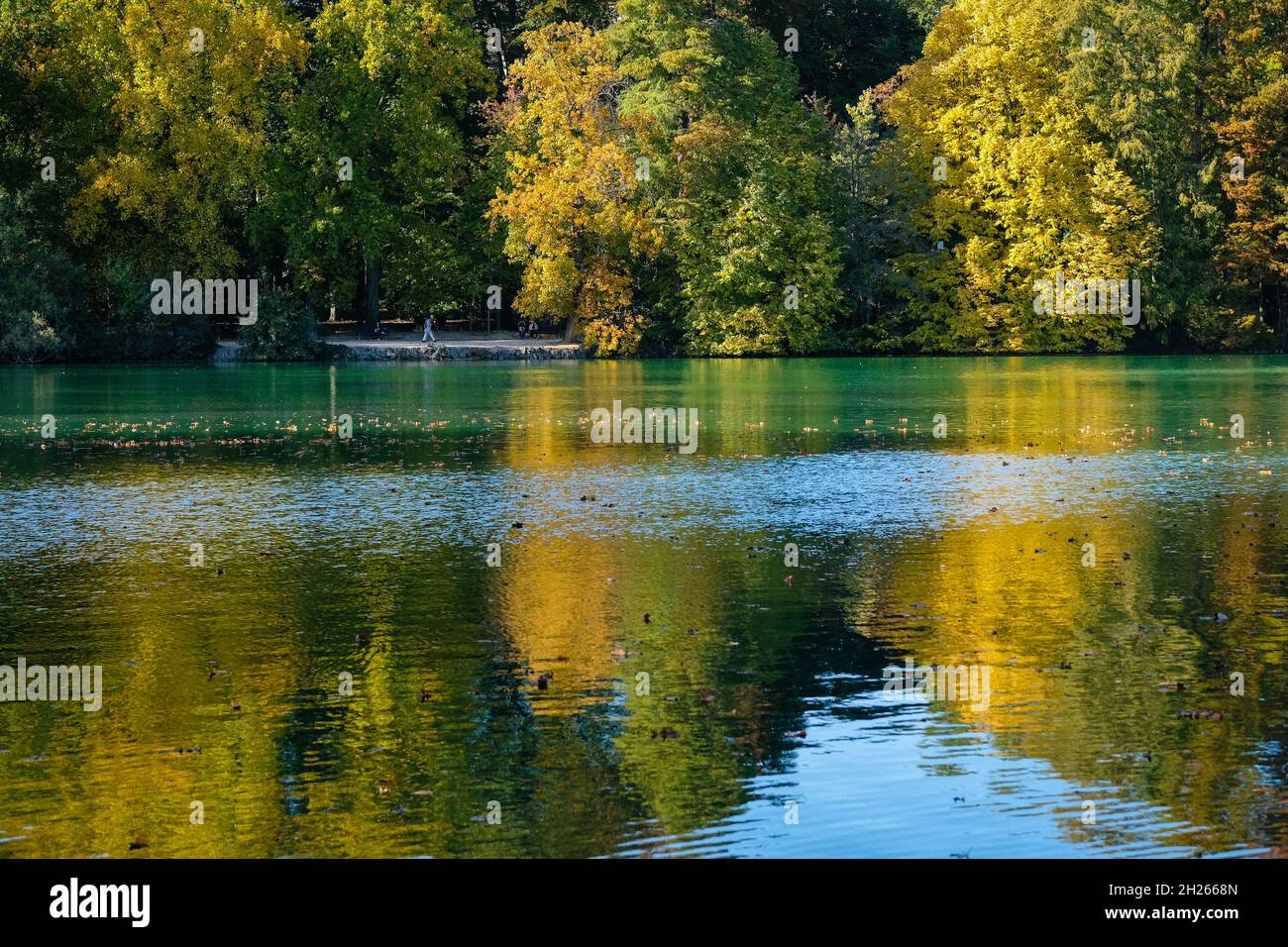 Lyon (France), 19 October 2021. Parc de la Tête d'Or and its lake in autumn. Stock Photo