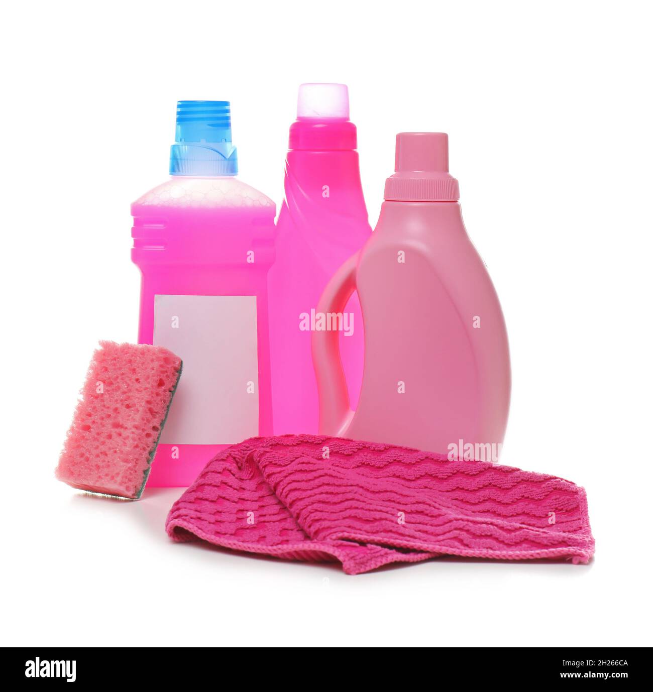 Different cleaning supplies on white background Stock Photo Alamy
