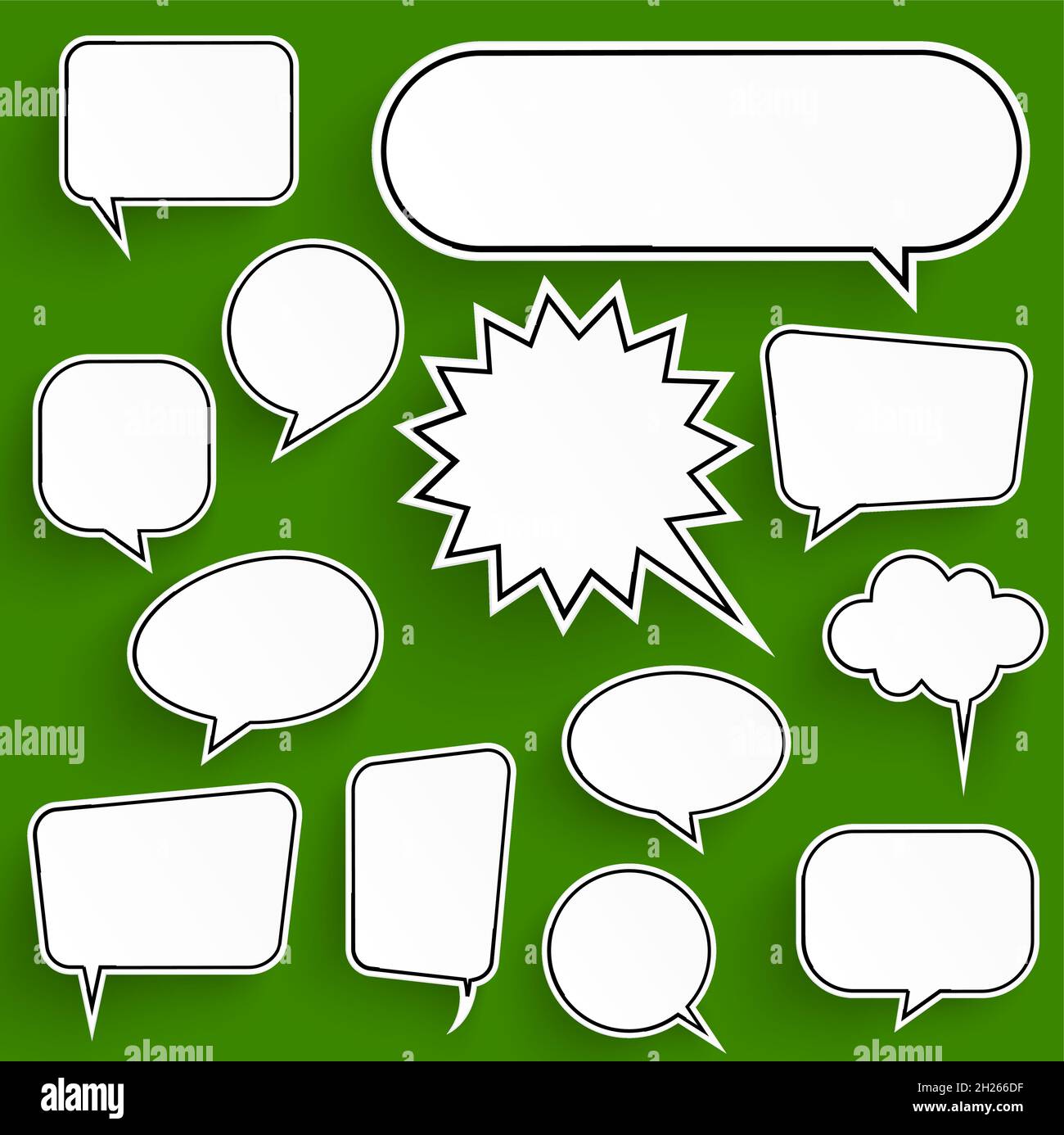 eos vector illustration collection of white speech bubbles with shadow looking like stickers on colored background Stock Vector