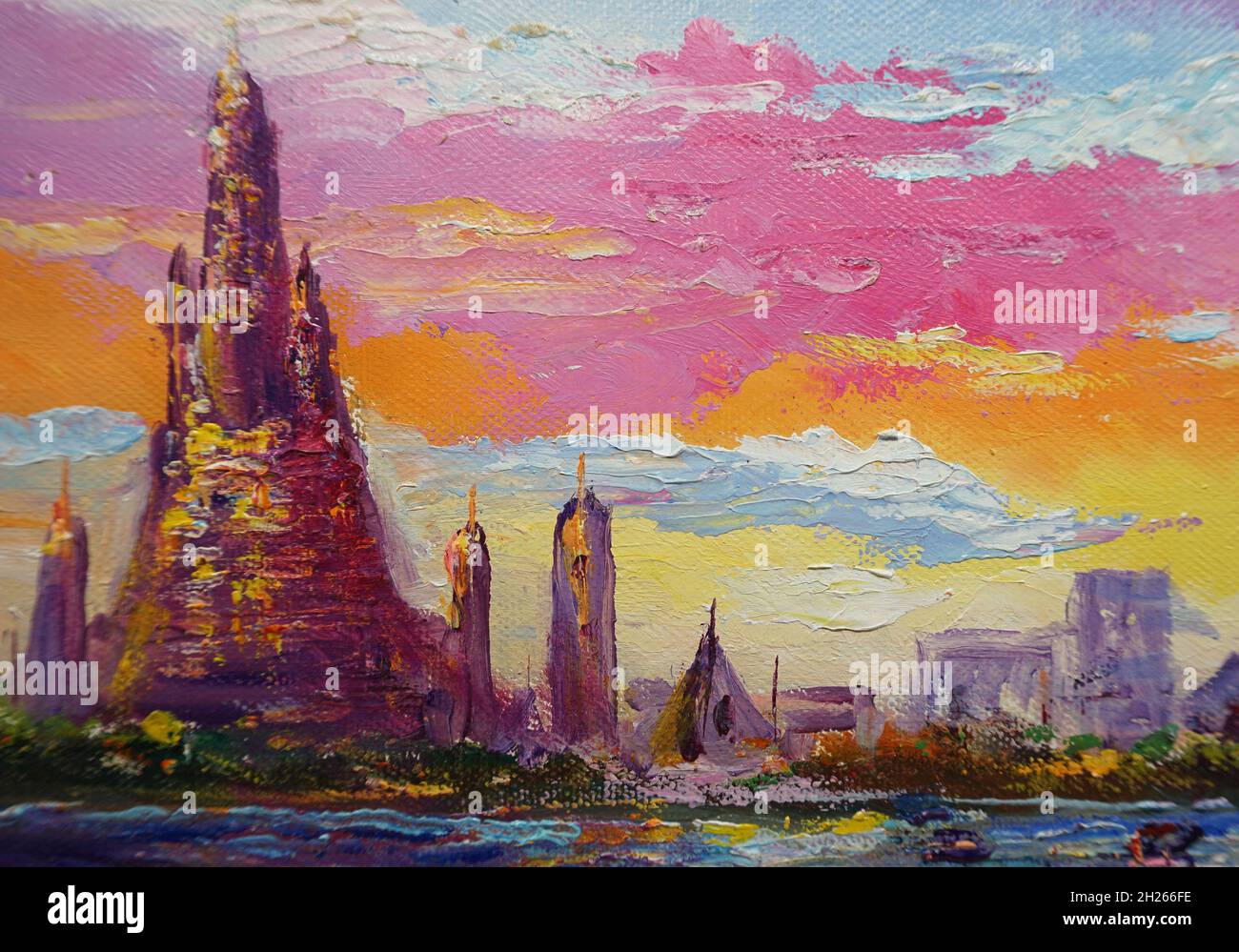 art oil painting  temple  bangkok thailand Stock Photo