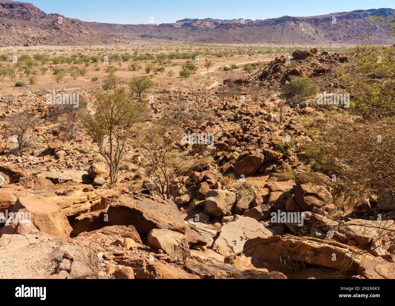 Ancient San dwelling its with over 2500 rock carvings near Twyfelfontein Stock Photo