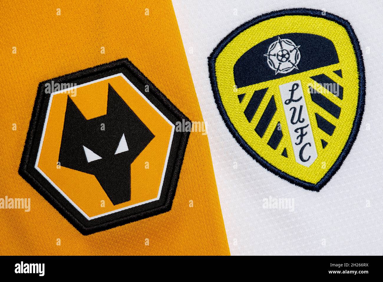Close up of Wolves & Leeds United club crest Stock Photo Alamy
