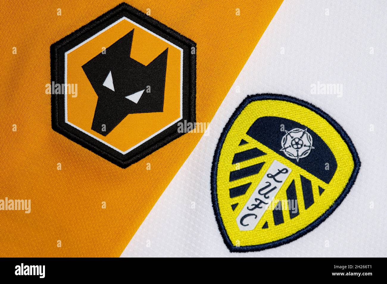 Close up of Wolves & Leeds United club crest Stock Photo Alamy
