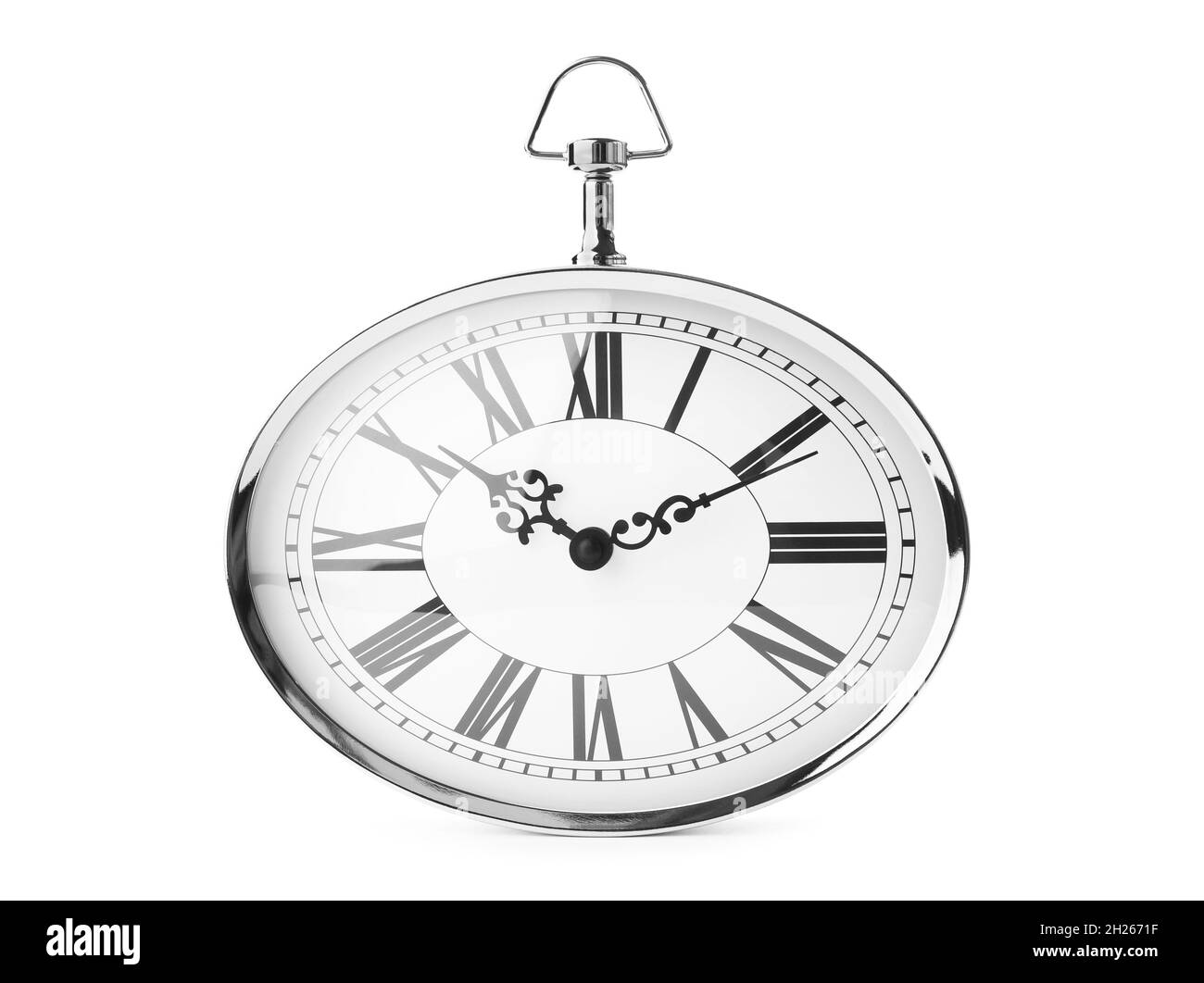 Retro clock on white background. Time change concept Stock Photo Alamy