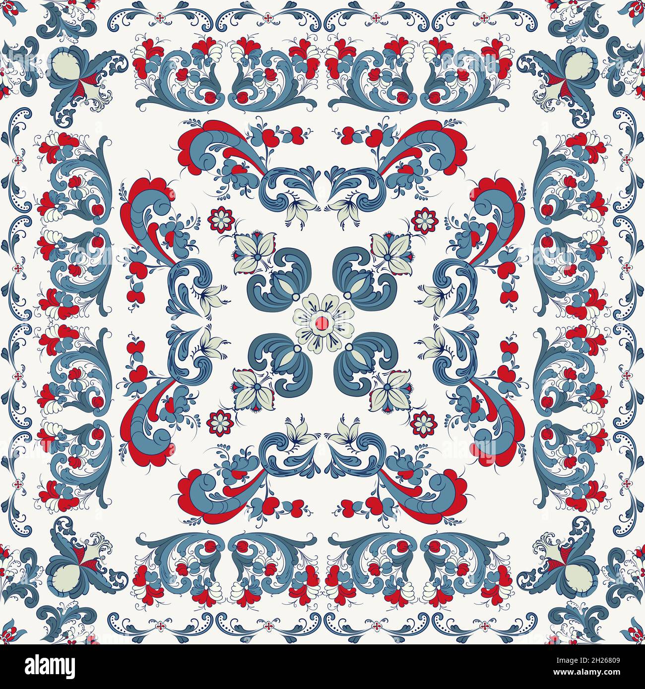 View of Rosemaling tile, traditional Norwegian decorative pattern. Vector ...