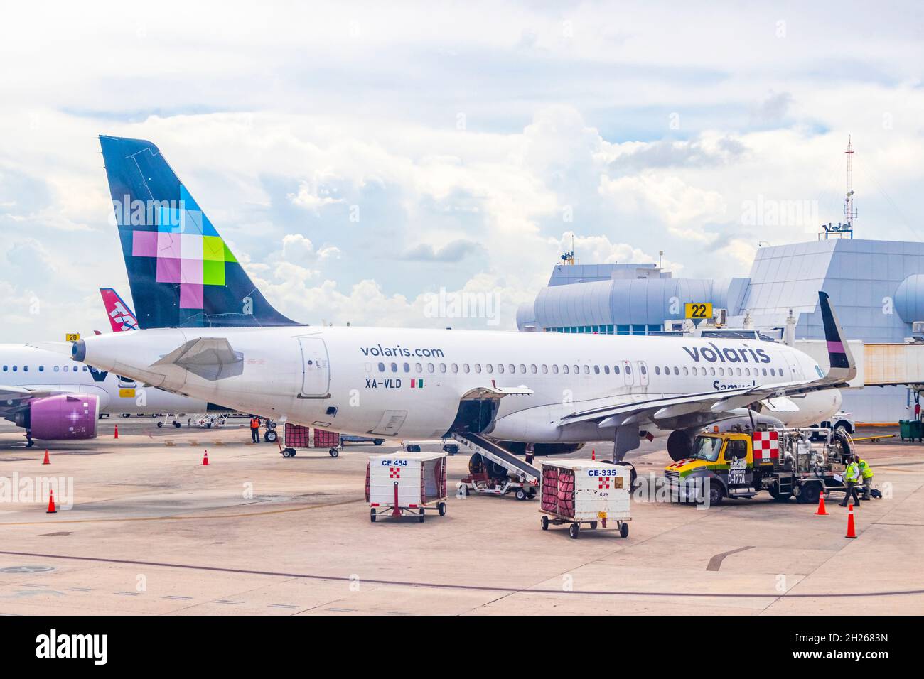 Cancún Mexico 06. August 2021 Fly with Volaris from Cancún in Mexico to